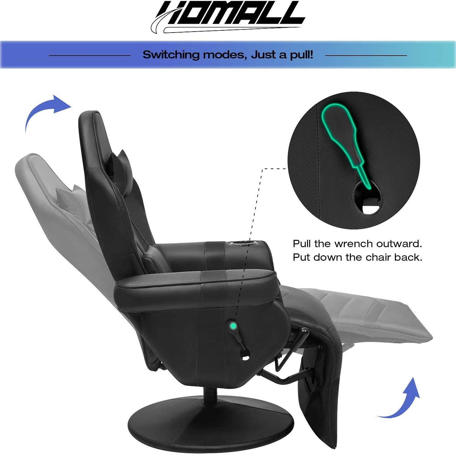 Homall Computer Racing Style PU Leather Ergonomic Adjusted Reclining Video Gaming Single Sofa Chair with Footrest Headrest and Lumbar Support (White)