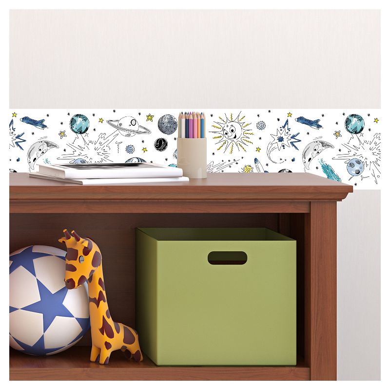 Tempaper Kids' Galaxy Self-Adhesive Removable Borders Wallpaper Out Of This World White