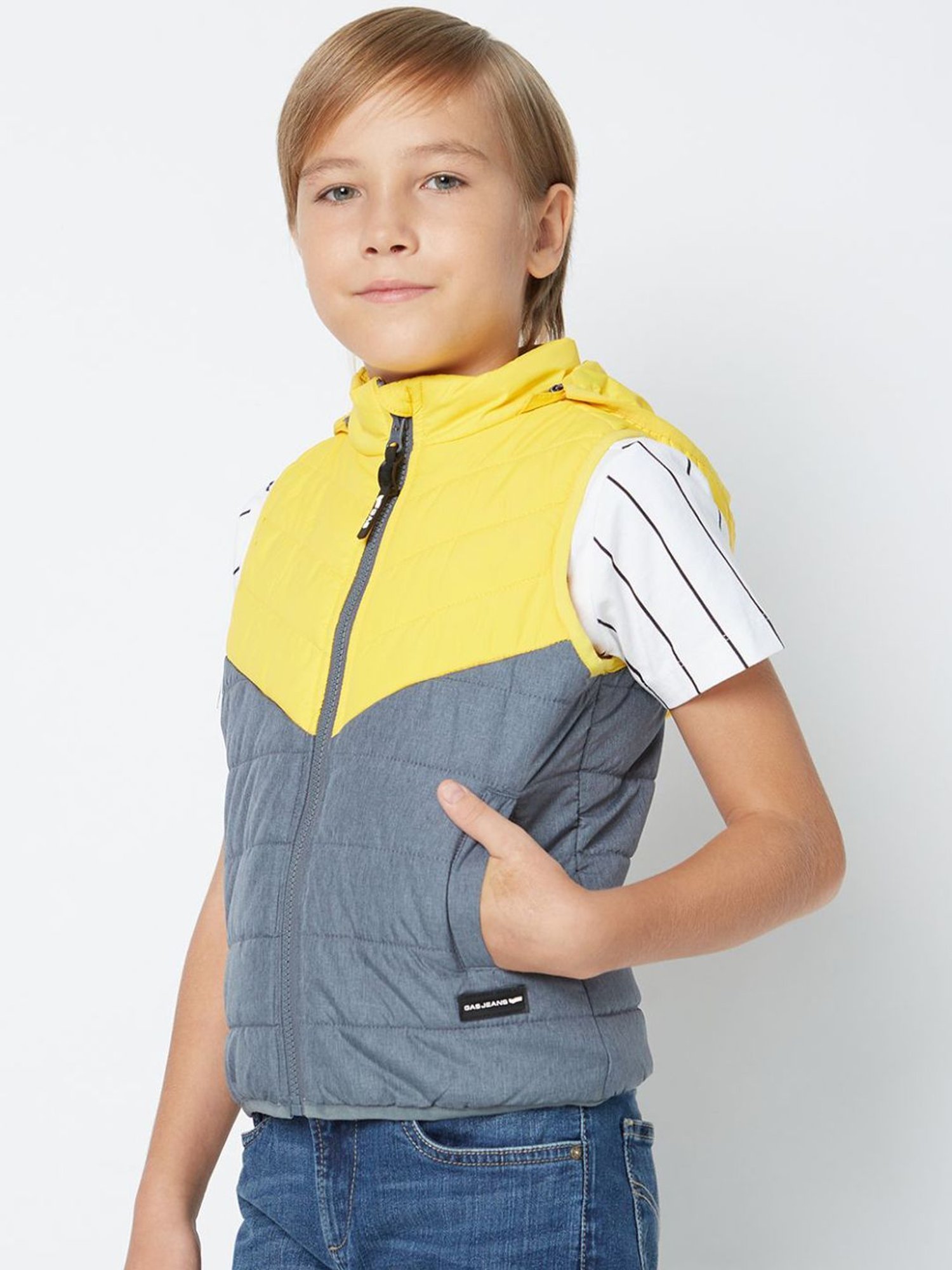 GAS Kids Grey & Yellow Color Block Jacket