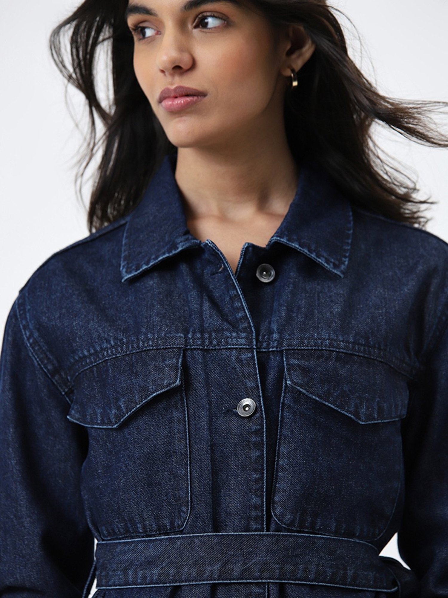 LOV by Westside Dark Blue Denim Jacket with Belt