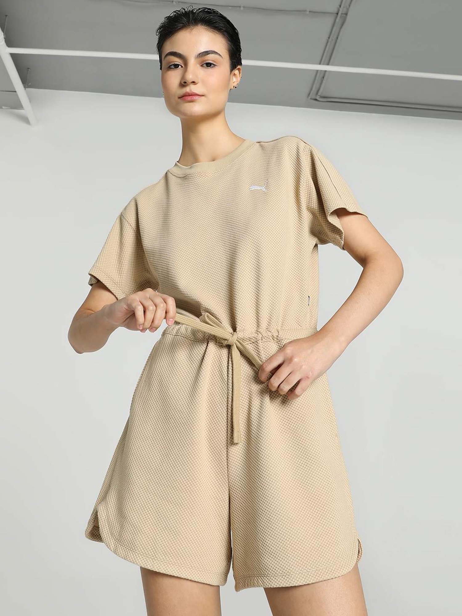 Puma Beige Self Pattern Playsuit