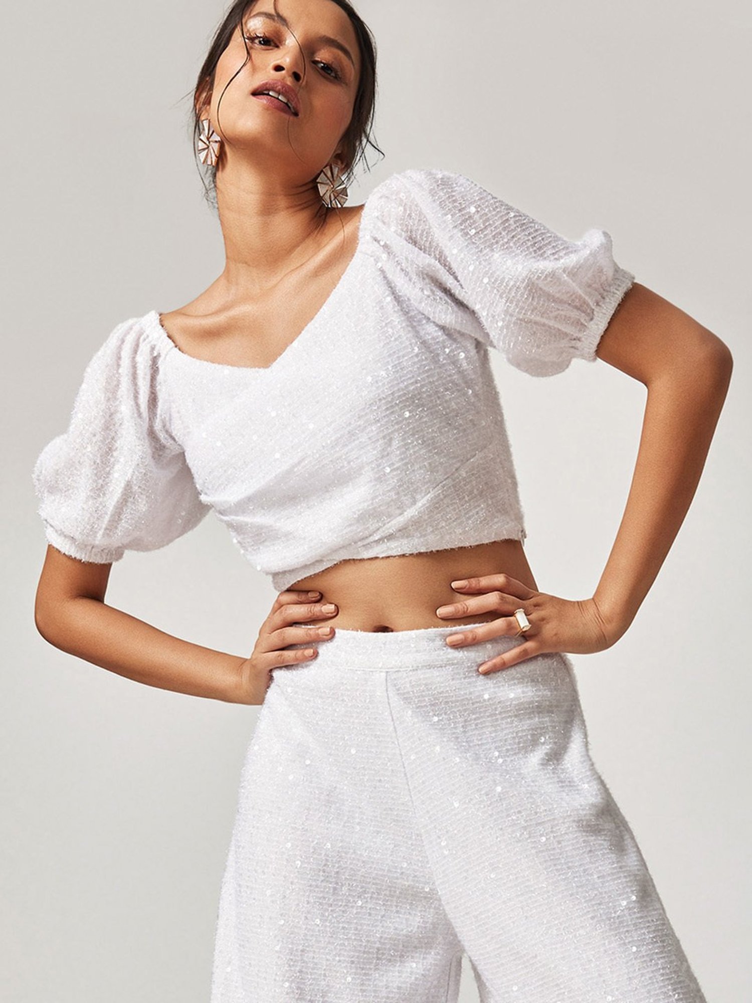 The Label Life White Embellished Crop Top