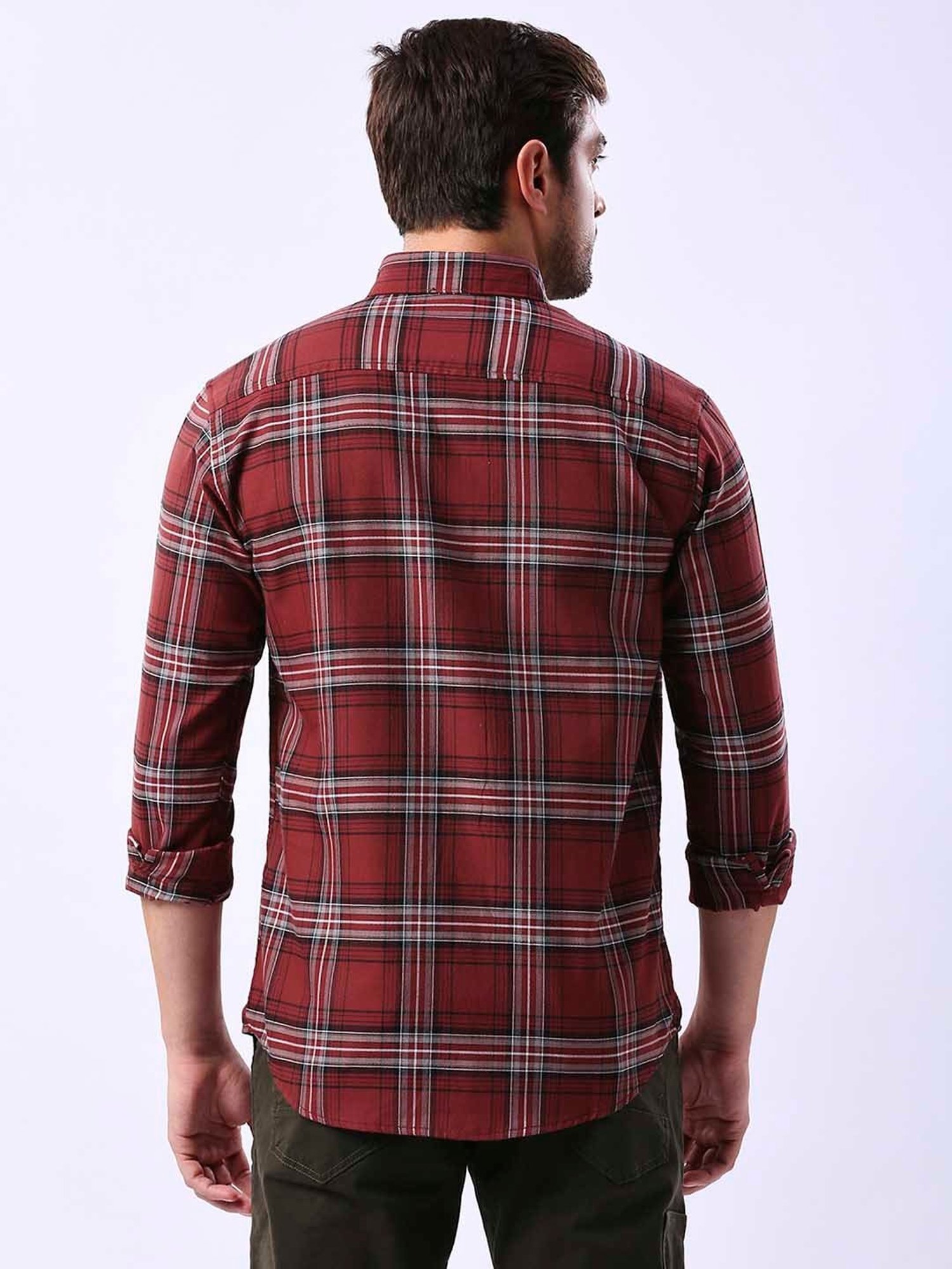 HJ HASASI Red Slim Fit Check Cotton Shirt