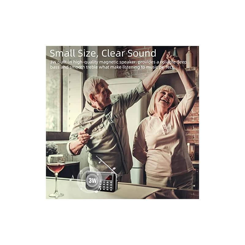 Mini Portable Radio AM FM Pocket Radio with LED Flashlight Digital Radio Speaker Support Micro SDTF CardUSB Auto Scan Save 1200mAh Rechargeable Battery Operated by Latest Version