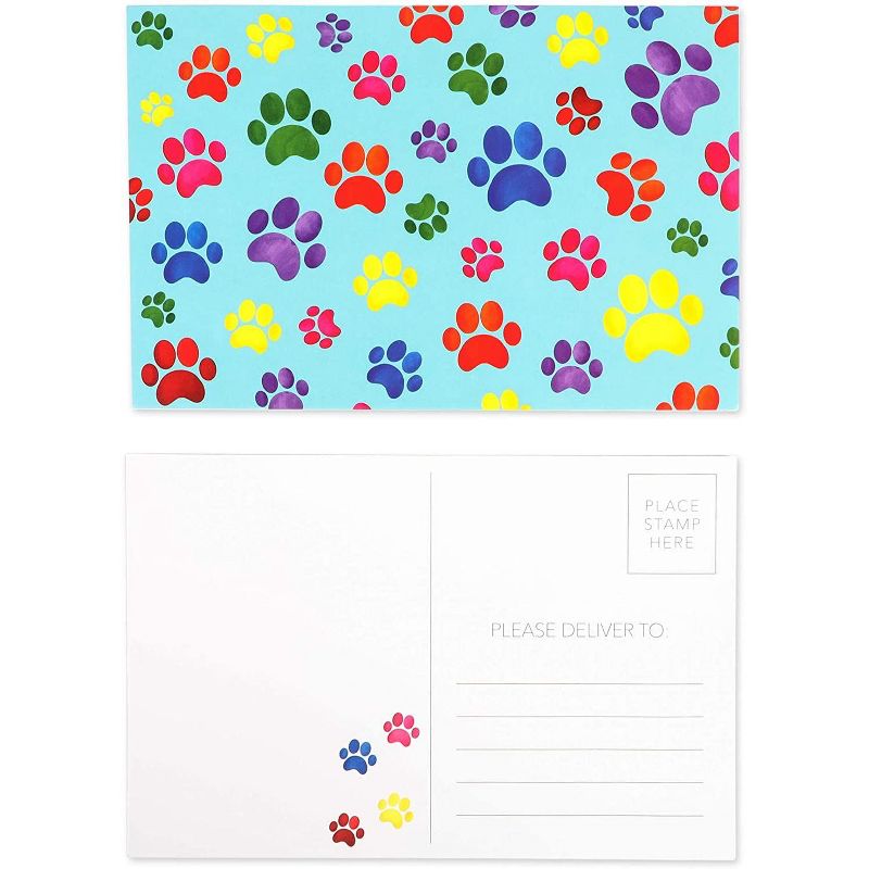 Pipilo Press 48-Pack Blank Postcards with Colorful Paw Print, Note Cards for Any Message, Postage Friendly, 4x6