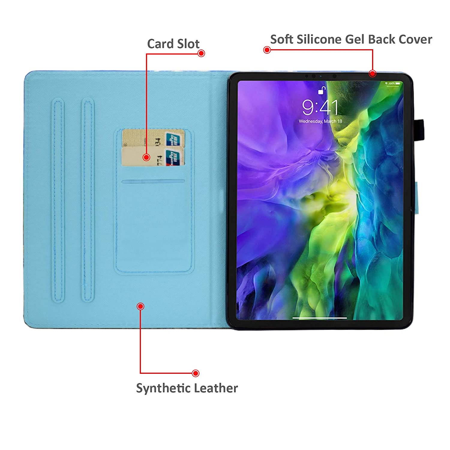 Case for iPad Pro 11 inch 2nd/1st Gen 2020/2018 Case, Dteck Multiple Angles Stand Smart Protective Wallet Case with Auto Sleep/Wake Feature for Apple iPad Pro 11 2020 & 2018 Release,Cute Cat