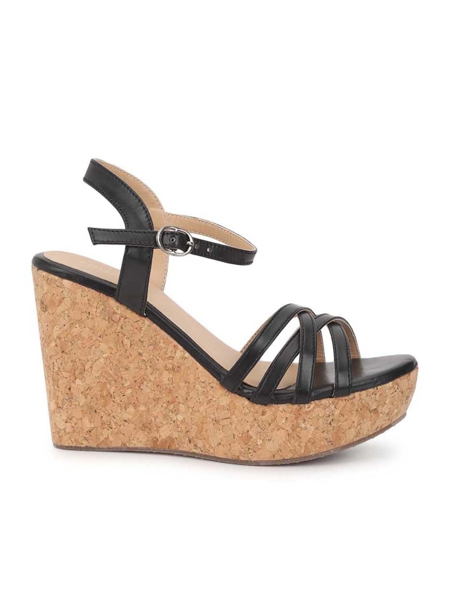 Truffle Collection Women's Black Ankle Strap Wedges