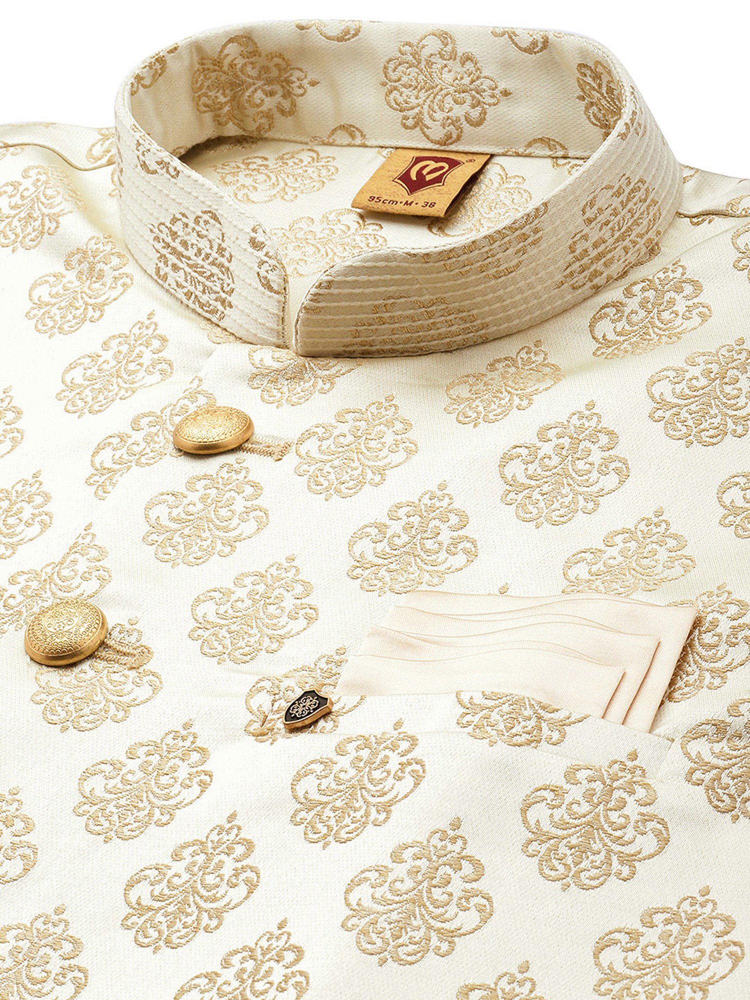 Manyavar Beige Mandarin Collar Nehru Jacket