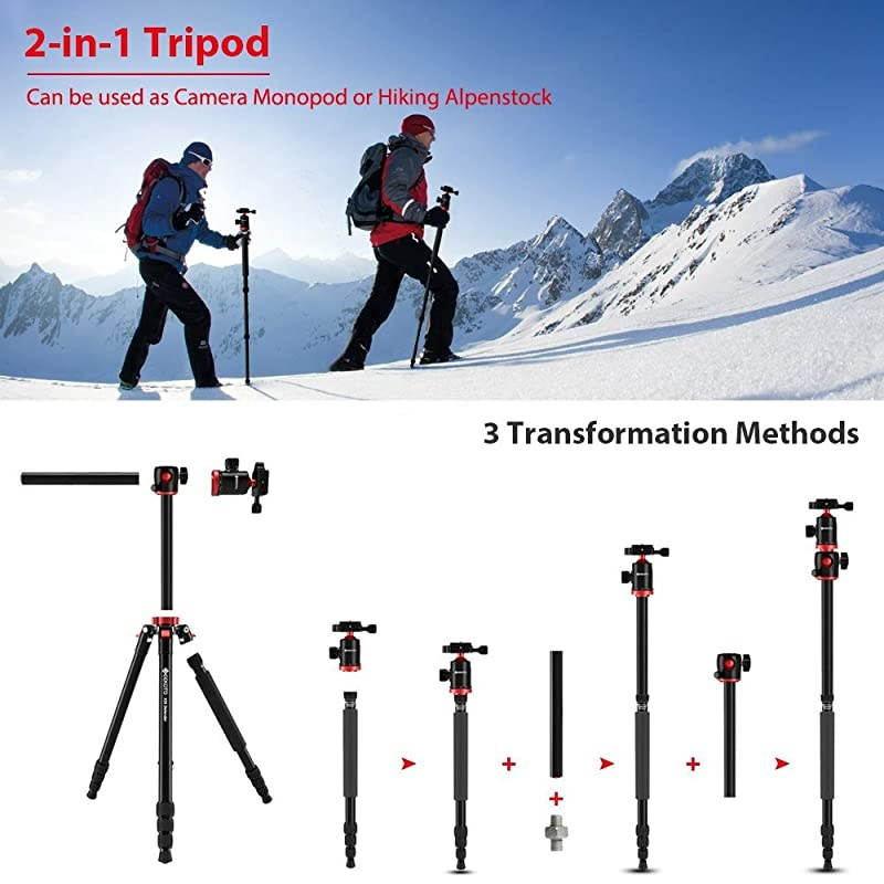 Camera Tripod Tripod for Canon Nikon Sony DSLR Camera 75 inches Aluminum Alloy Tripod with 360 Degree Ball Head and Rotatable Center Column Professional Horizontal Tripod for Travel Work