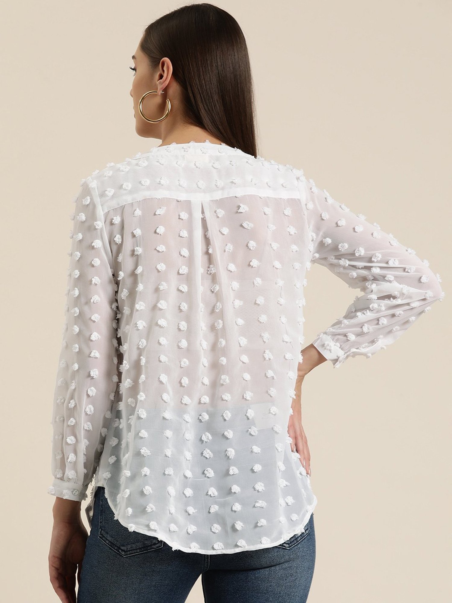 Qurvii White Self Design Top
