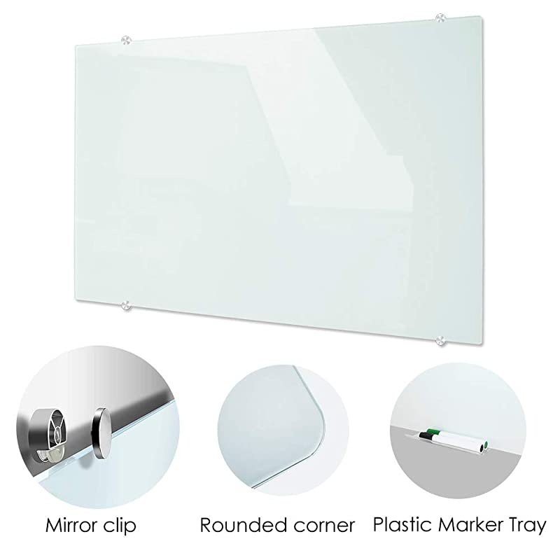 Glass Dry Erase White Board, Large Frameless Glass Wring Whiteboard on Wall, Frosted White Surface, Including 4 markers, 2 Magnets, 1 Eraser, 59 x 48 Inch (150 x 120 cm)