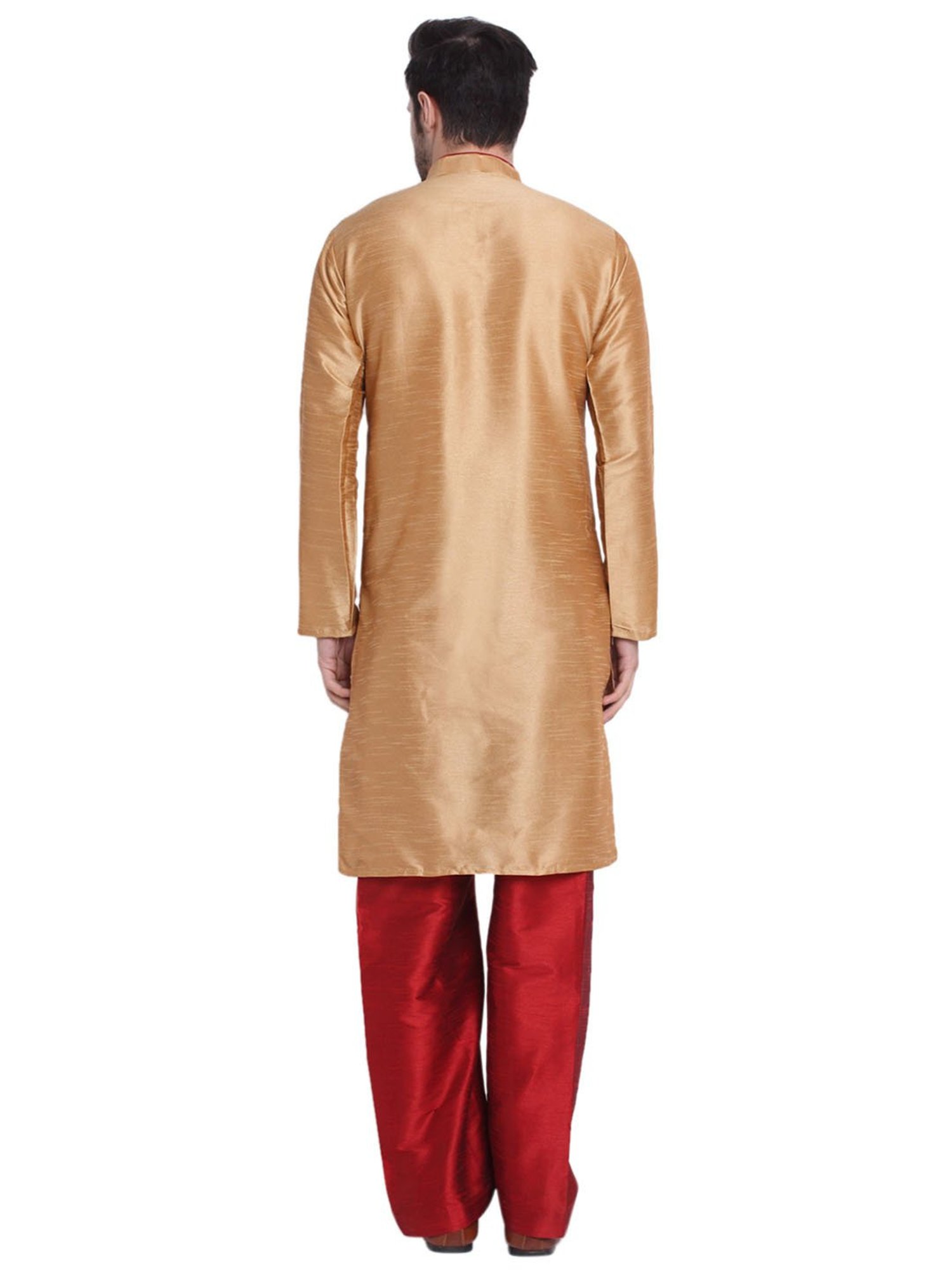 Benstoke Gold & Maroon Regular Fit Straight Kurta & Pyjamas Set