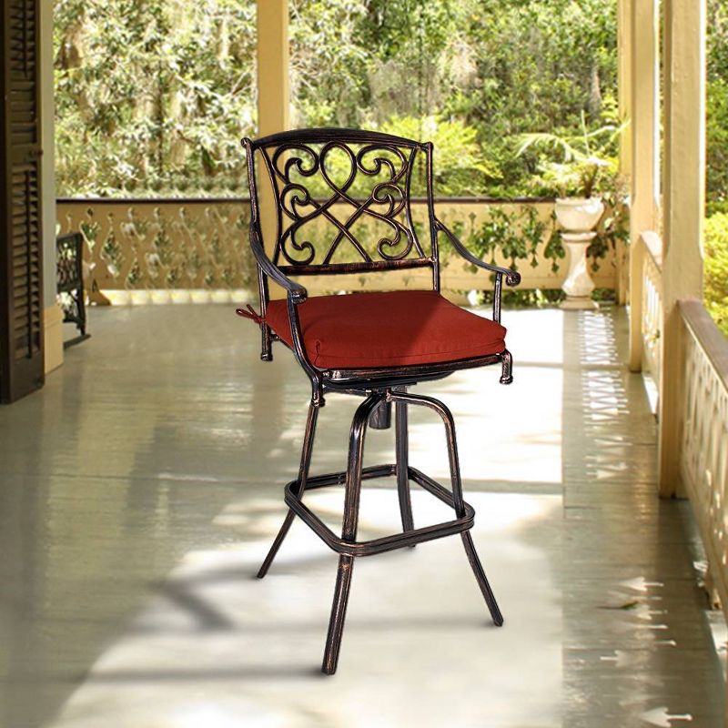 Outdoor Counter Height Cast Aluminum Swivel Bar Stool with Sunbrella Cushion - Red - Crestlive Products