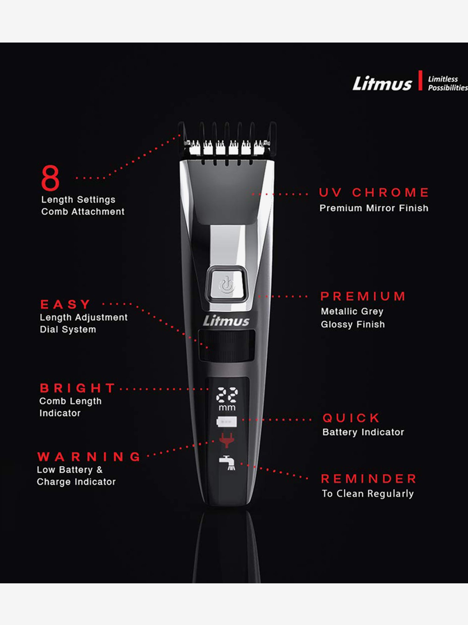 Litmus Stubble Pro DT1100 Cordless Trimmer For Men (Metalic Grey,UV Chrome)