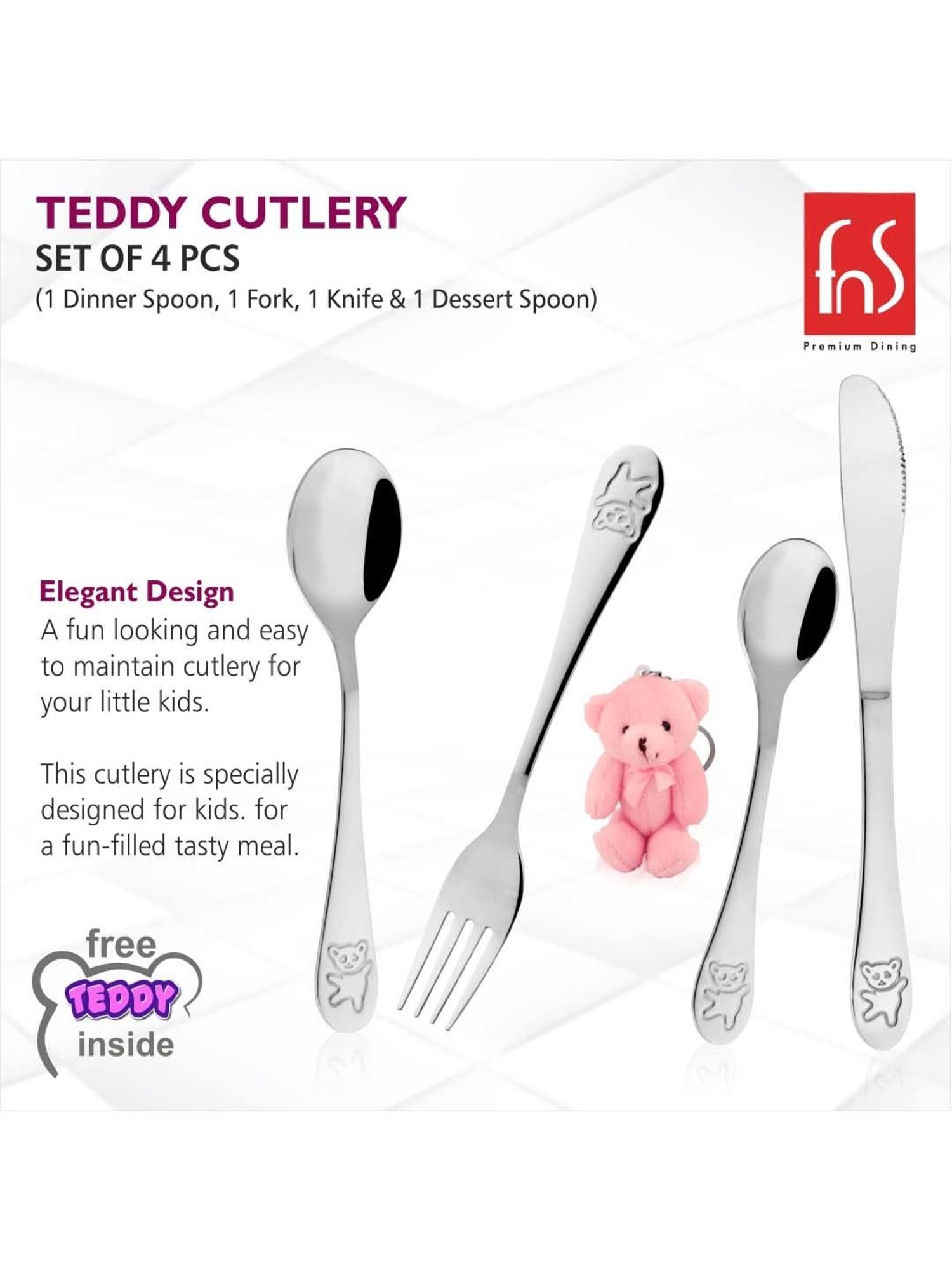 FnS Silverware Silver Stainless Steel Cutlery - Set of 4