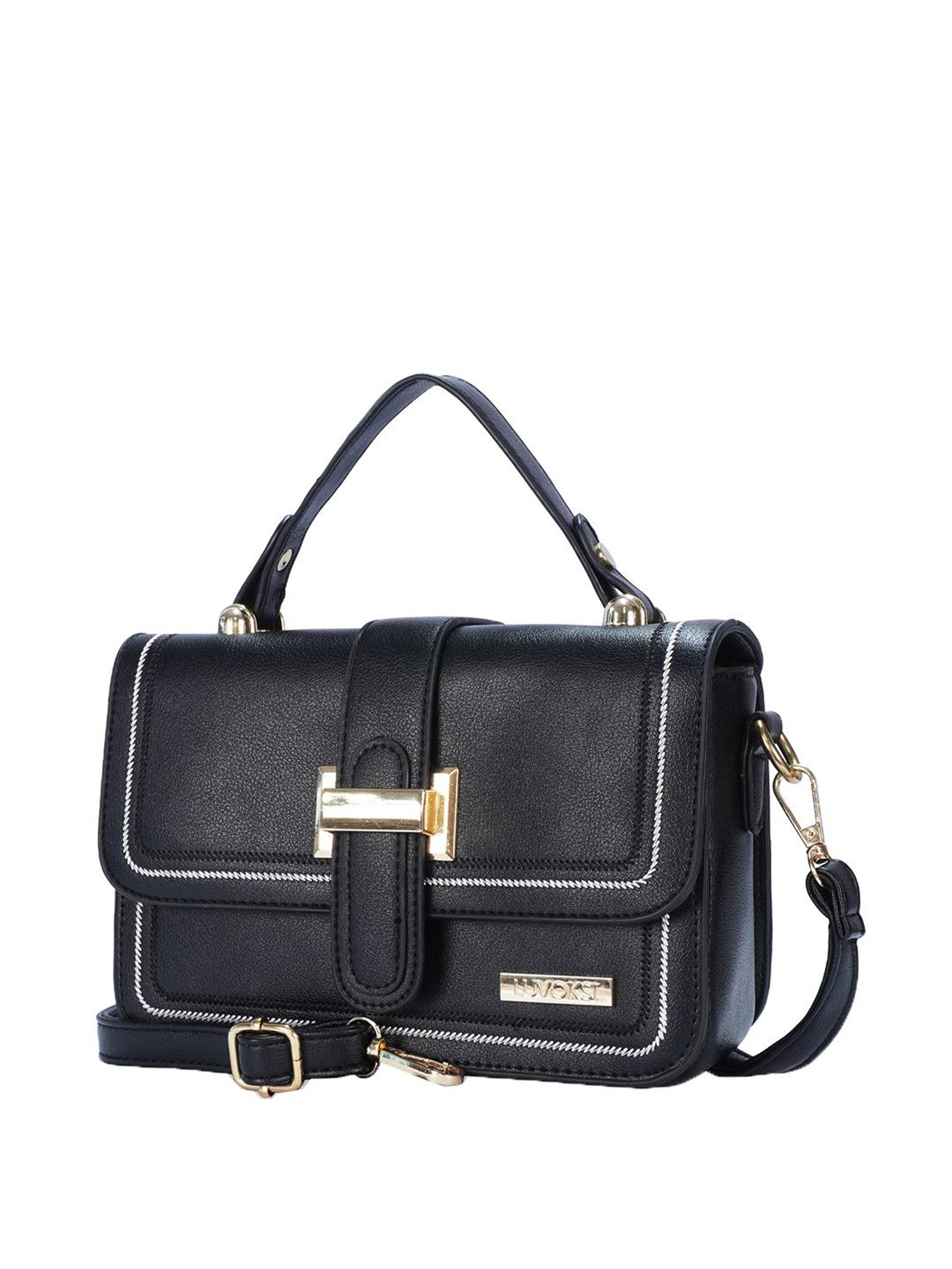 Luvoksi Black Textured Medium Satchel Handbag
