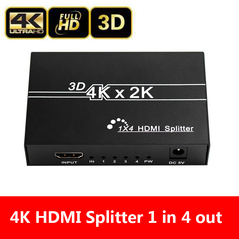 HDMI Splitter 1 in 4 Out - 4K HDMI Splitter Ver1.4 HDCP, Powered HDMI Splitter Supports 3D 4K@30HZ Full HD1080P for Xbox PS4 PS3 Fire Stick Roku Blu-Ray Player HDTV