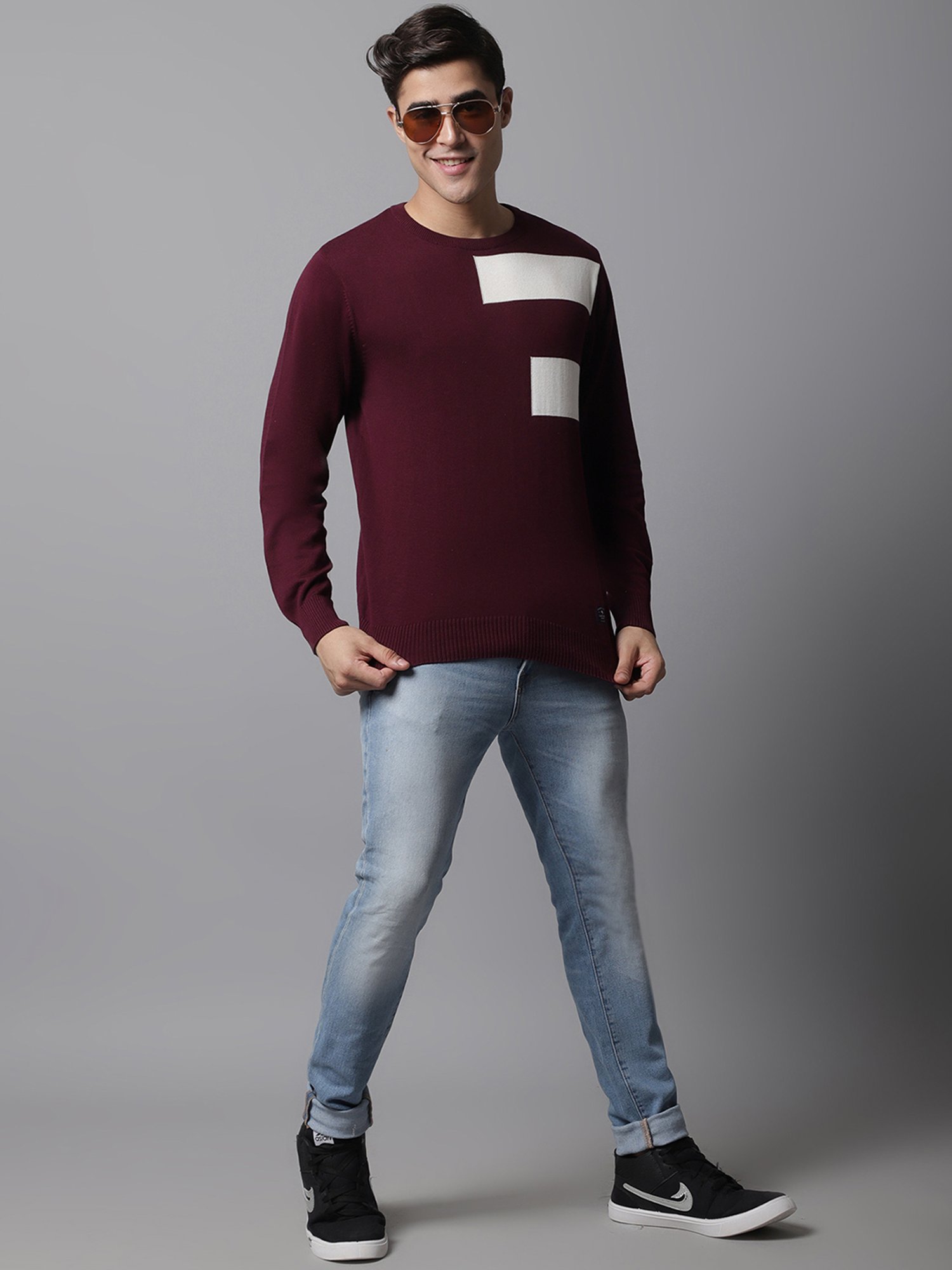 Duke Wine Self Striped Sweater