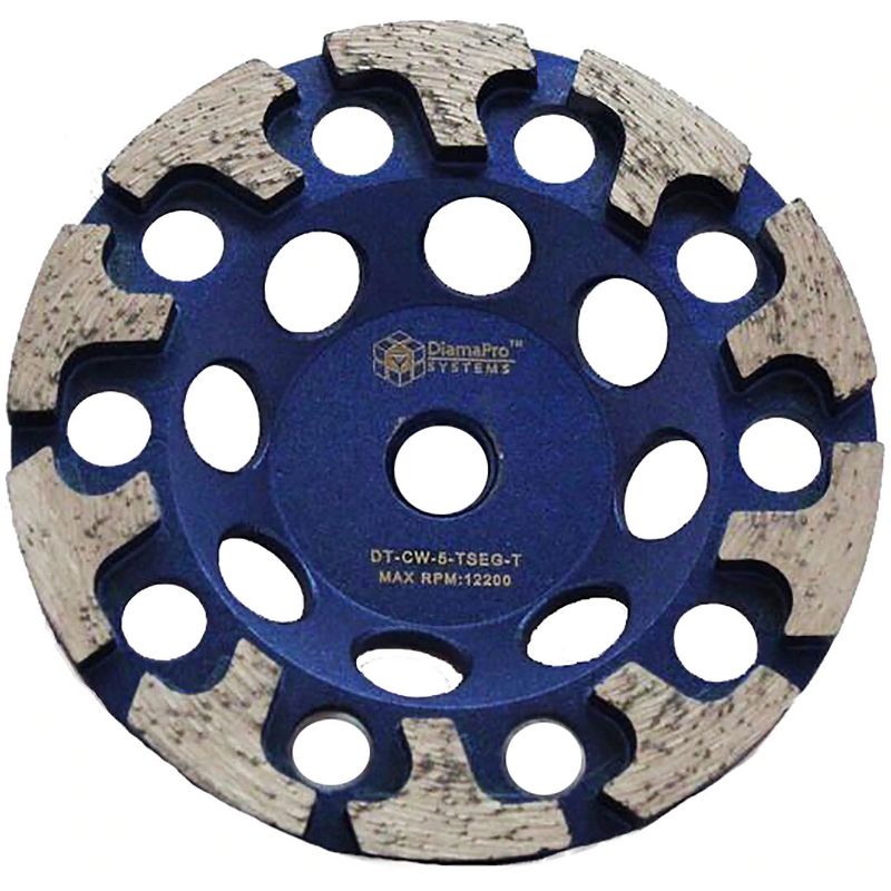 DiamaPro Systems Threaded 5 Inch T Segment Concrete, Masonry, Stone Grinding Cup Wheel Tool for Finishing & Polishing, (2 Pack)
