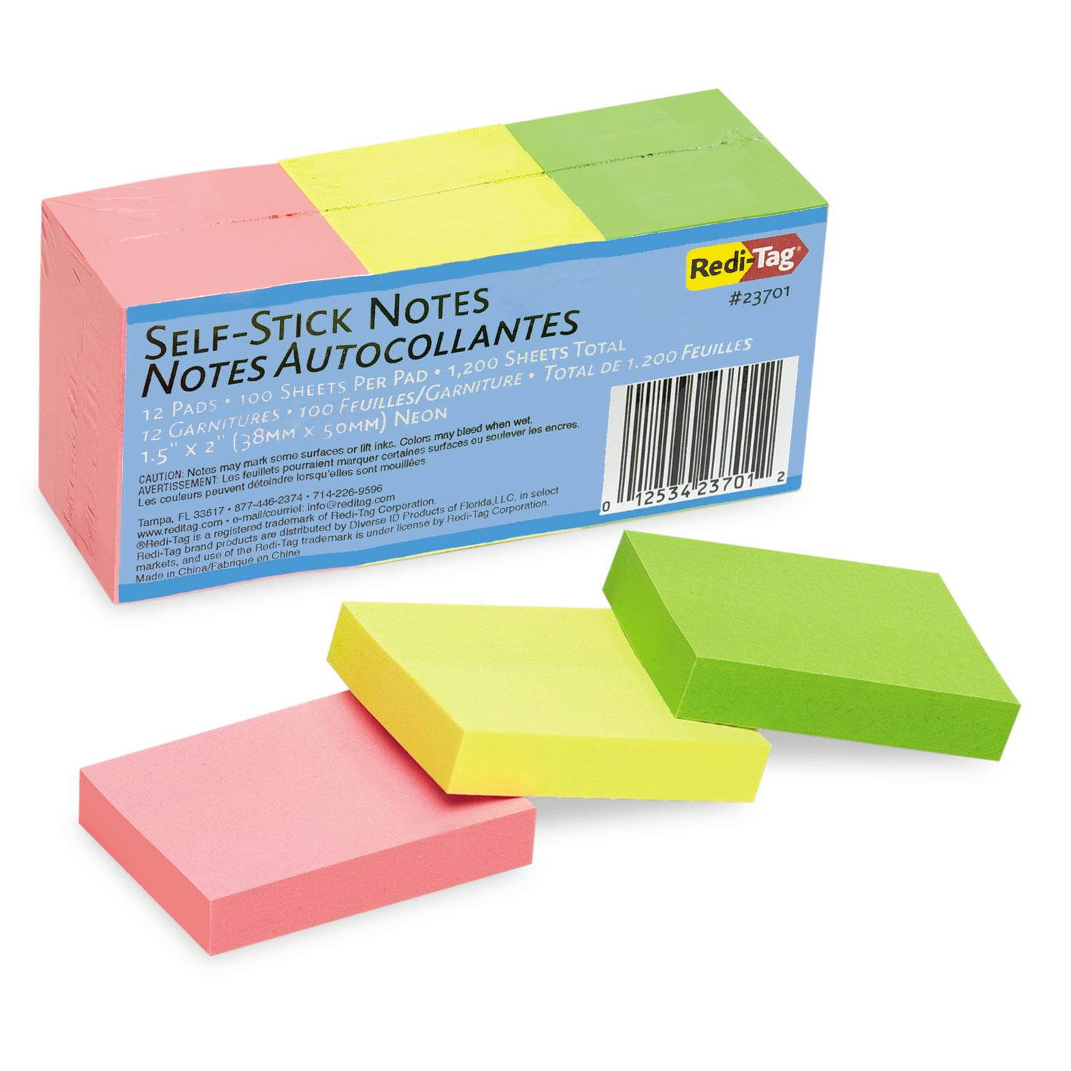 Redi-Tag Self-Stick Recycled Neon Notes