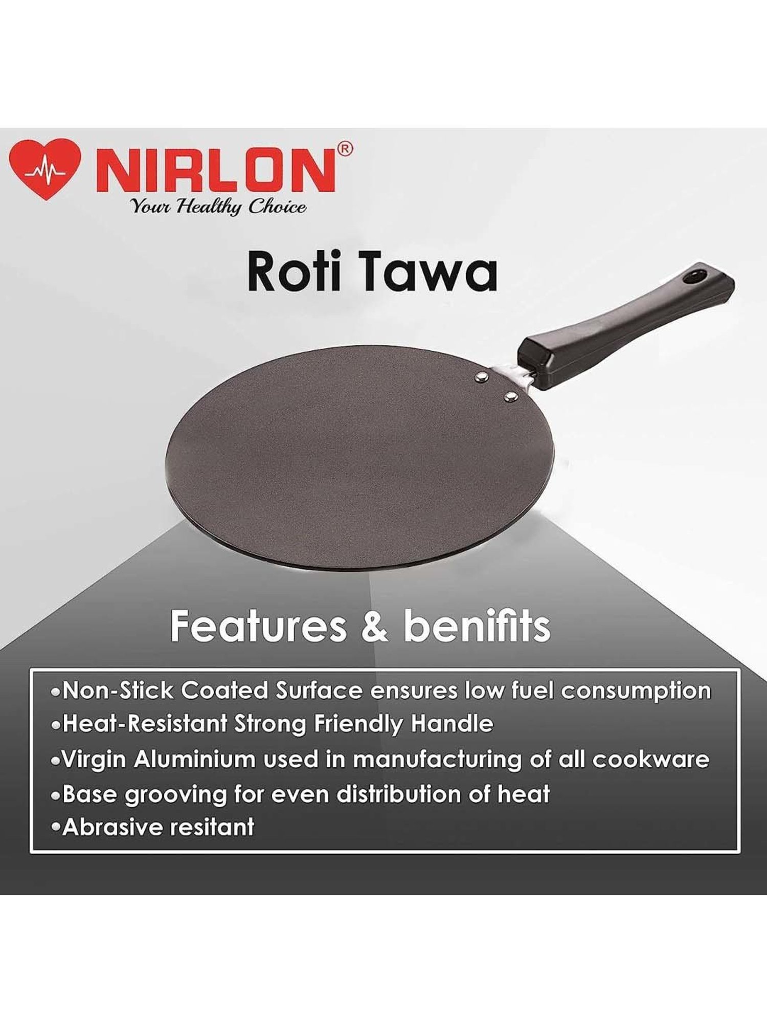 Nirlon Black Aluminium 28 cm Induction 3-Layer Non-Stick Concave Roti Tawa (0.5 L)