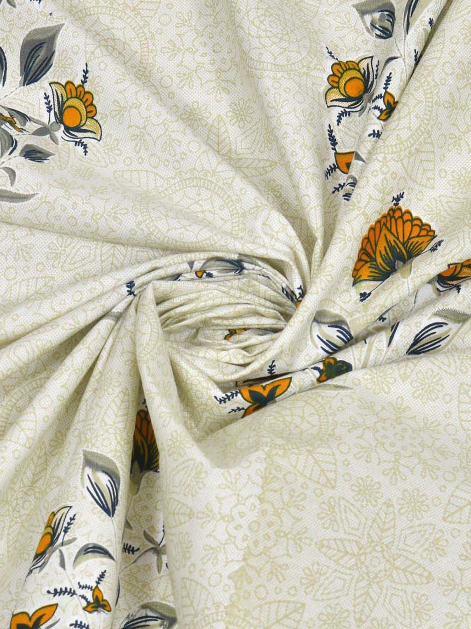 BELLA CASA Gulmohar Collection Yellow Cotton 450 TC King Bedsheet with 2 Pillow Covers