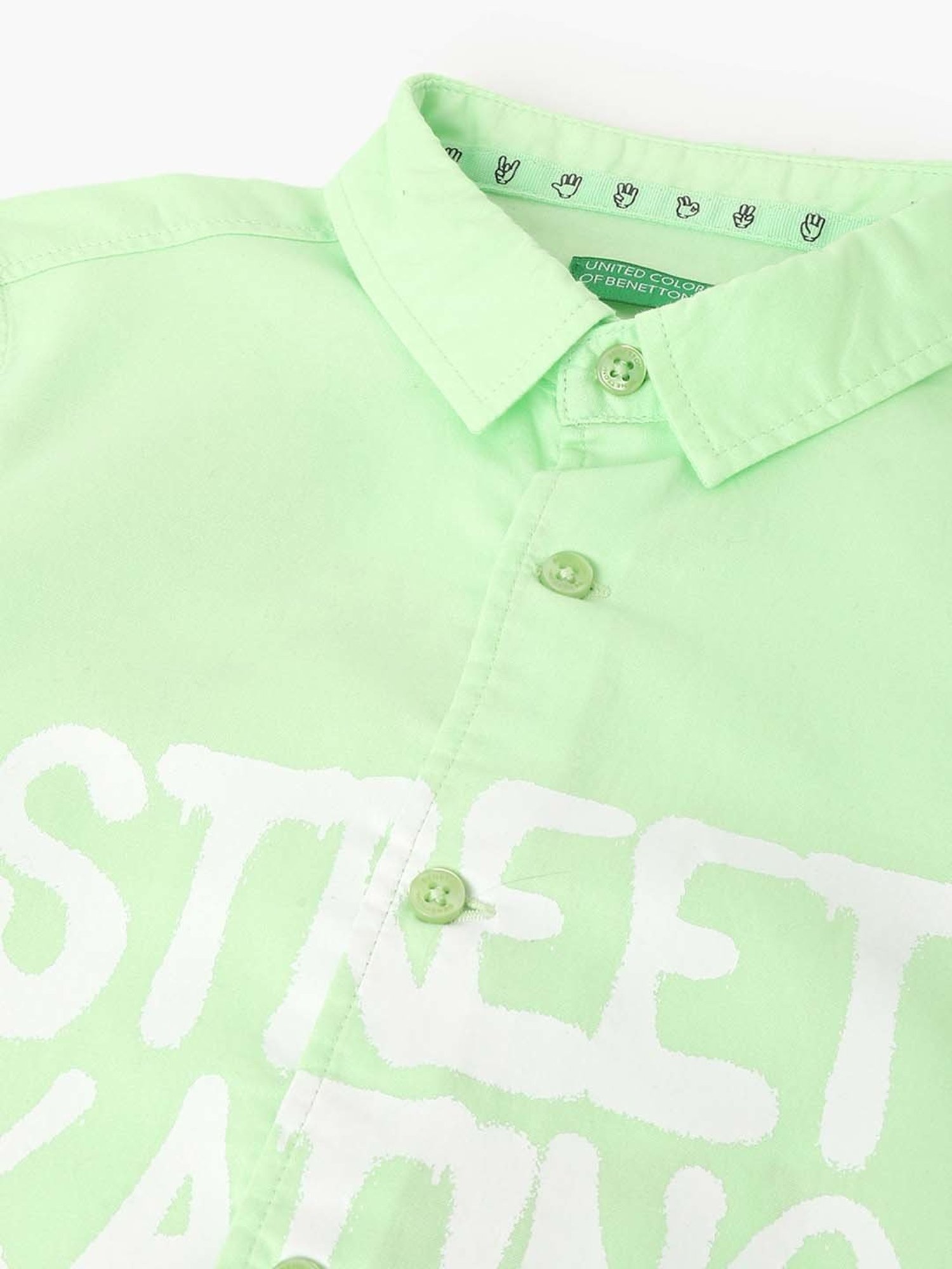 United Colors of Benetton Kids Green Cotton Printed Shirt