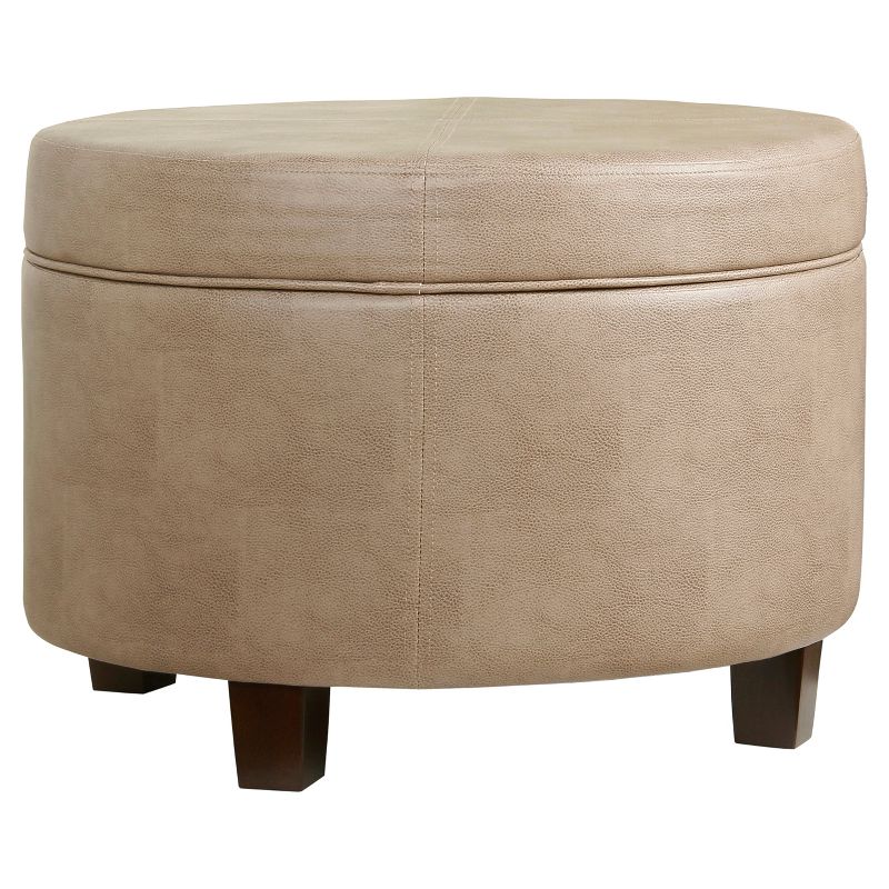 Round Faux Leather Ottoman Taupe - HomePop
