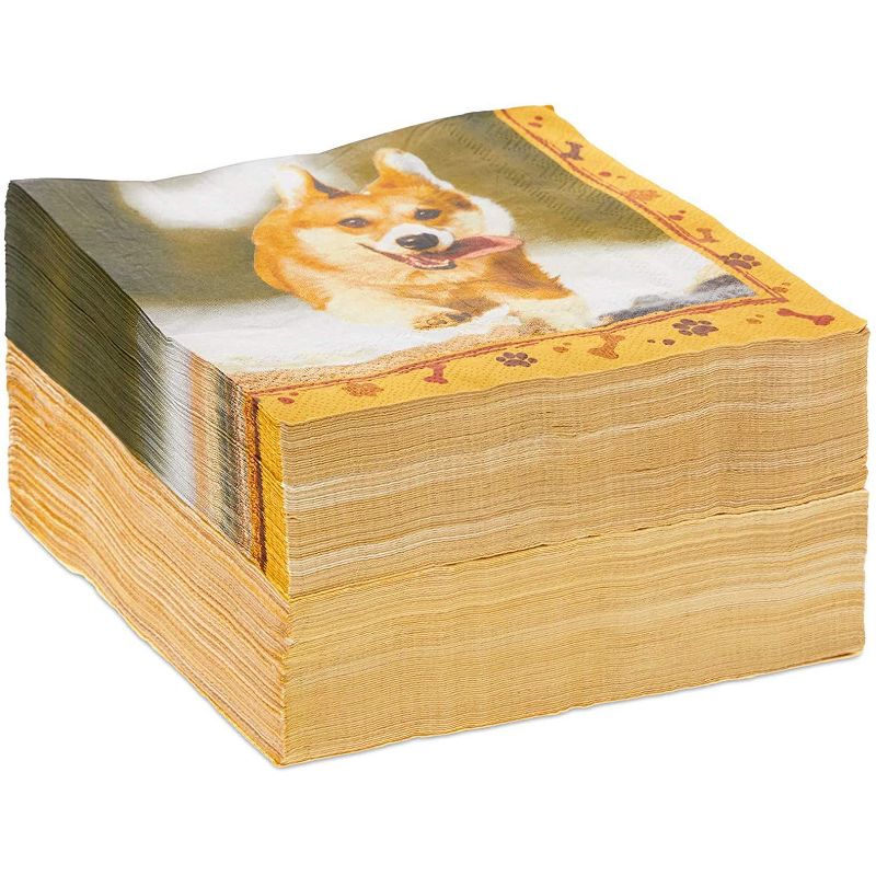 Sparkle and Bash 150 Pack Corgi Birthday Party Supplies, Disposable Napkin, Paper Napkins, 6.5"