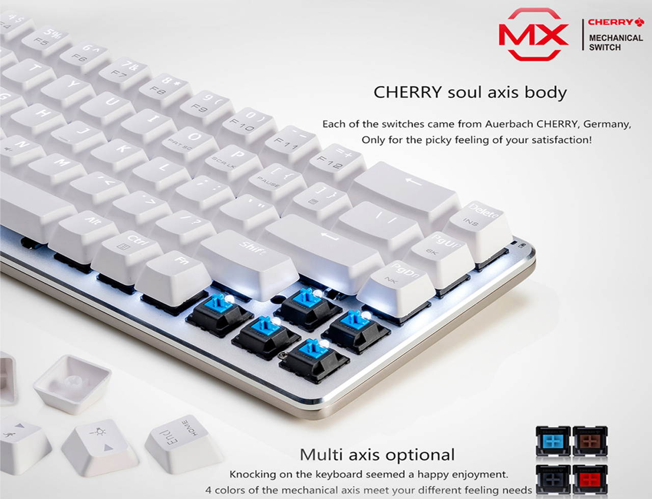A-jazz Zn Mechanical Wireless Gaming keyboard,Cherry MX-Red Axis,68 Non-Conflicting Keys-White