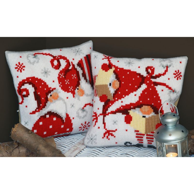 Vervaco Needlepoint Cushion Top Kit 16"X16"-Christmas Gnomes II Stitched In Yarn
