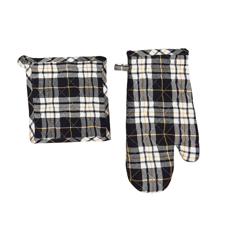 C&F Home Parker Black & Yellow Pot Holder & Oven Mitt Set