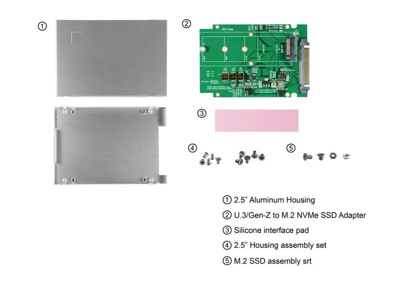 GEN Z (SFF-8639) to M.2 NVMe SSD Adapter with 2.5 Inch Enclosure