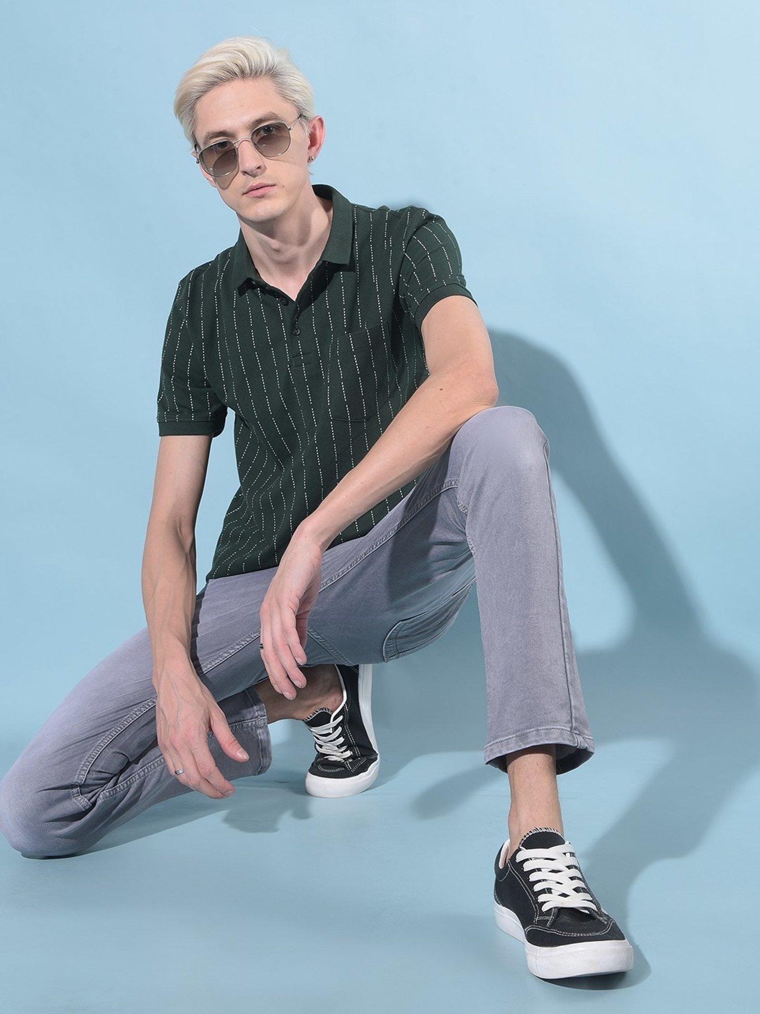 Crimsoune Club Green  Slim Fit Striped Polo T-Shirt