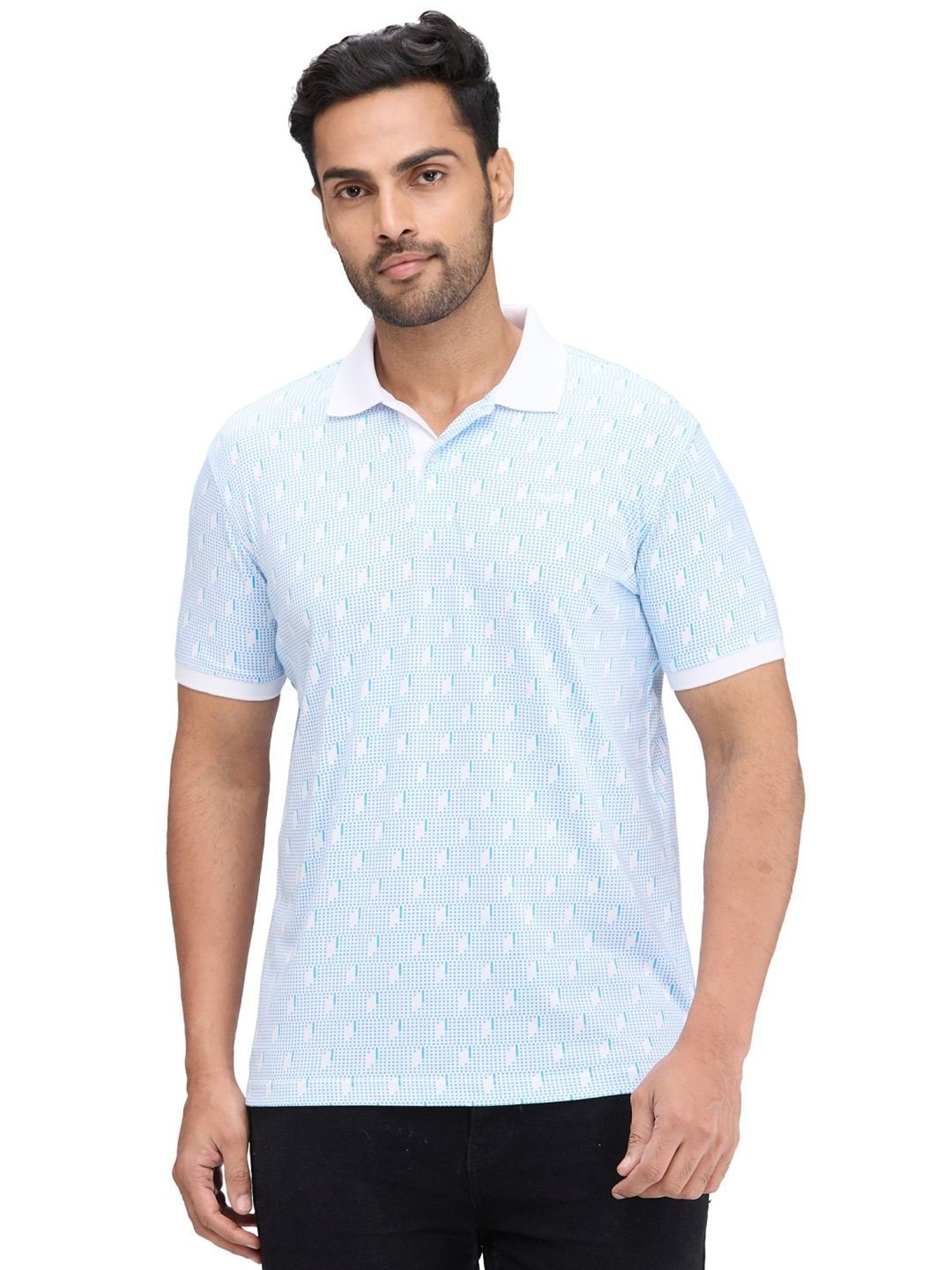 Park Avenue Blue Slim Fit Printed Polo T-Shirt