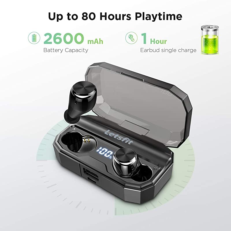 Wireless Earbuds,  100Hrs Playtime with Wireless Charging Case, Bluetooth 5.0 Headphones Deep Bass Stereo Waterproof Earphones in-Ear Built-in Mic for Sports and Work