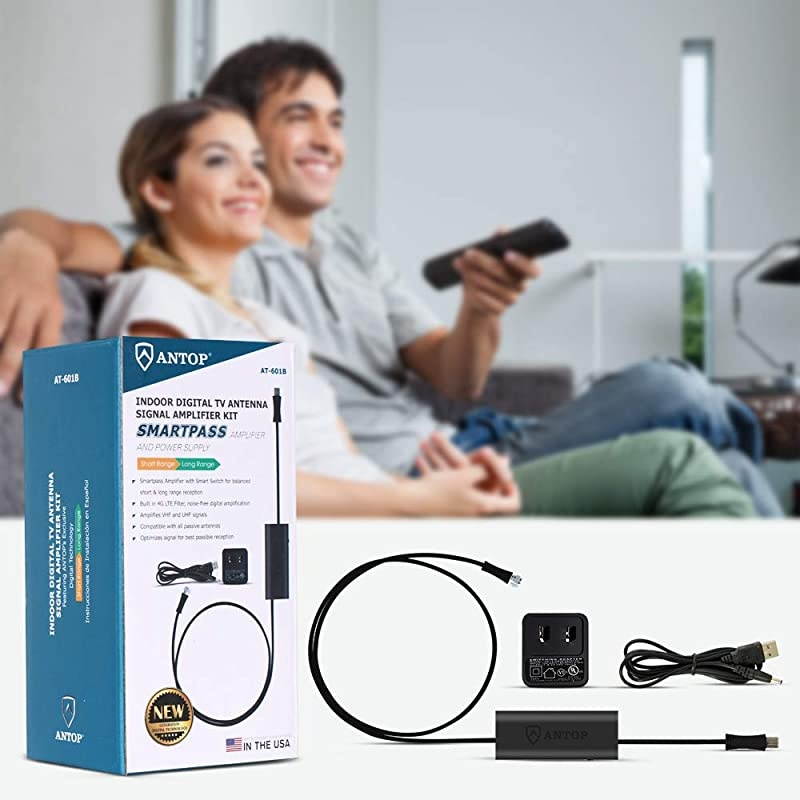 Smartpass Amplifier TV Signal Booster for Any NonAmplified TV Antenna High Gain amp Low Noise amp Builtin 4G LTE FilterAmplify VHF and UHF Signals Included USB Power Adapter and 5ft USB Cable