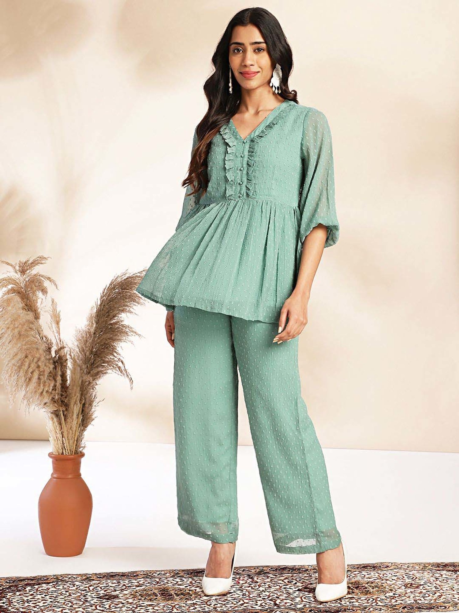 Janasya Green Self Co-Ord Set