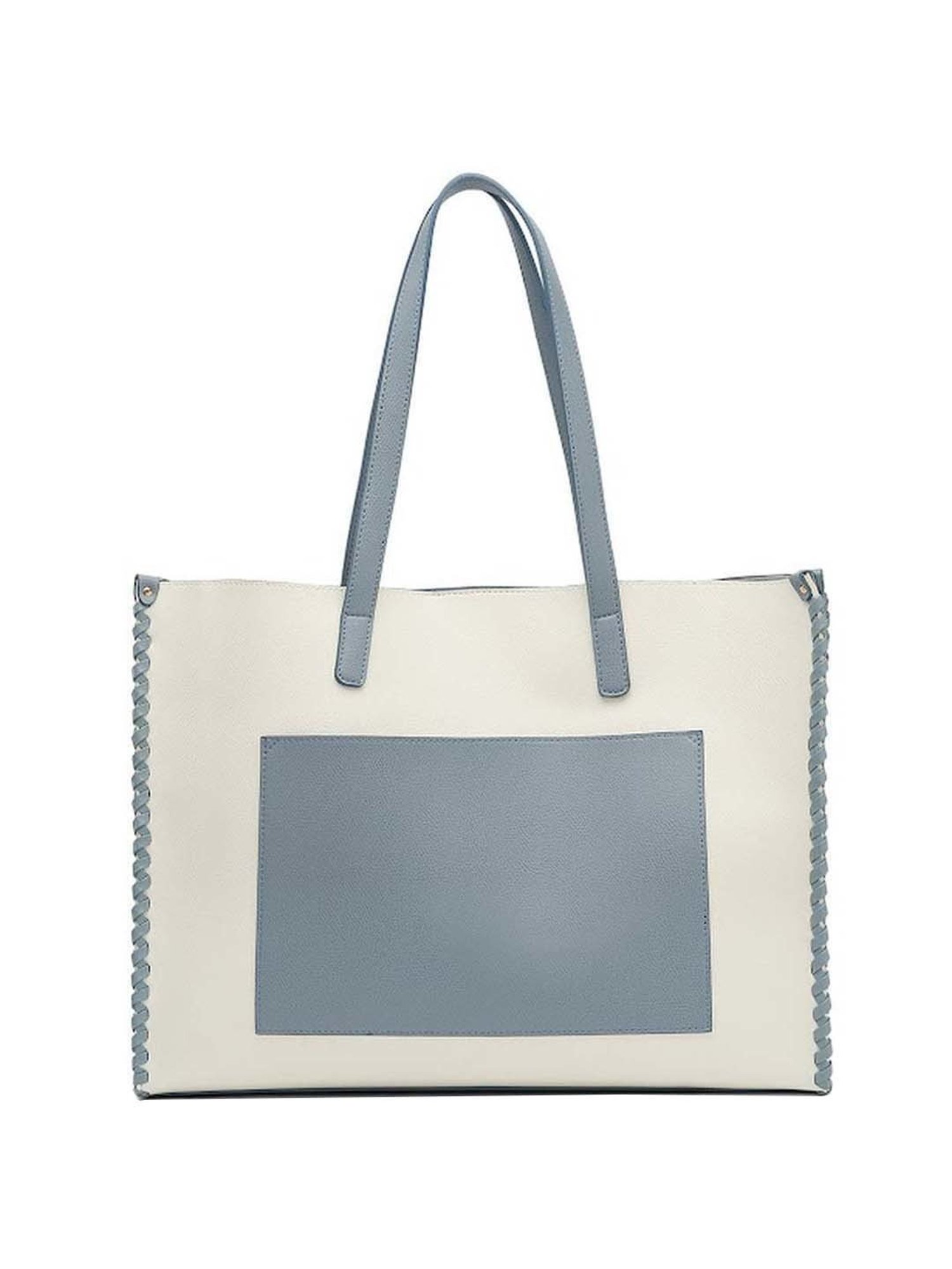 Miraggio White & Blue Solid Large Tote Handbag