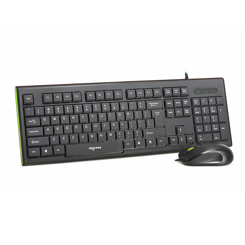 Aigo WQ9500 Ergonomic Design, Cool Exterior Waterproof USB Wired Keyboard And Mouse Combo For Office And Game, Support PC and Laptop - Black/Green