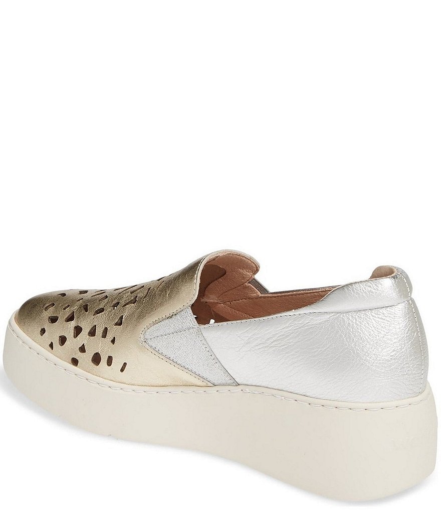 Wonders Ella Metallic Leather Laser Cut Wedge Platform Slip-Ons