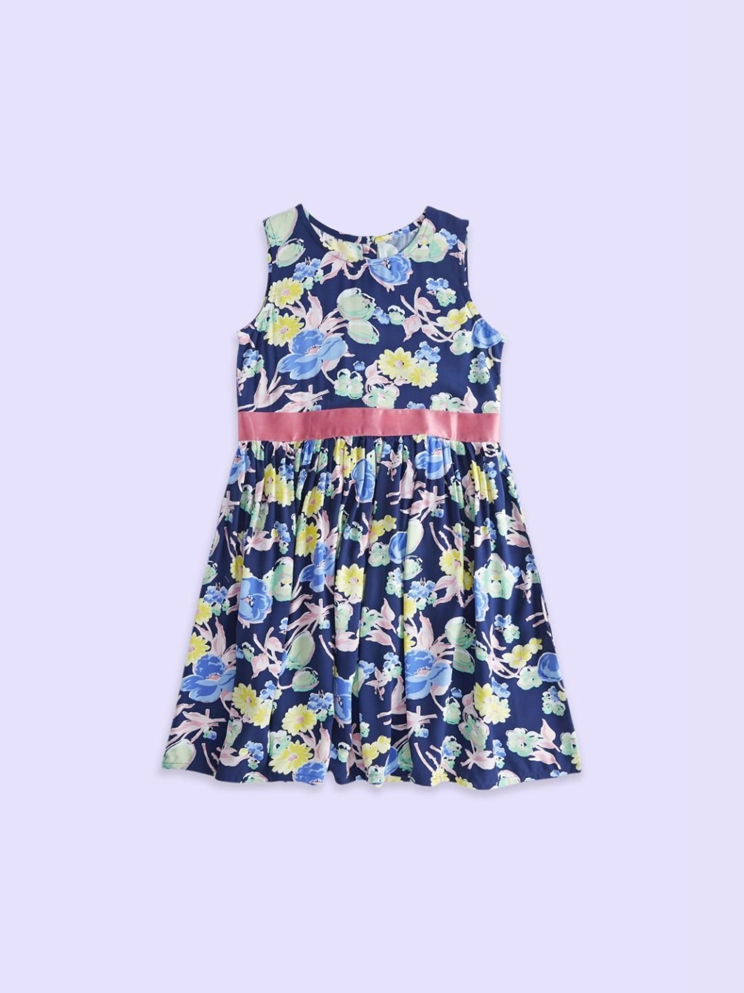 Pantaloons Junior Blue Cotton Floral Print Dress
