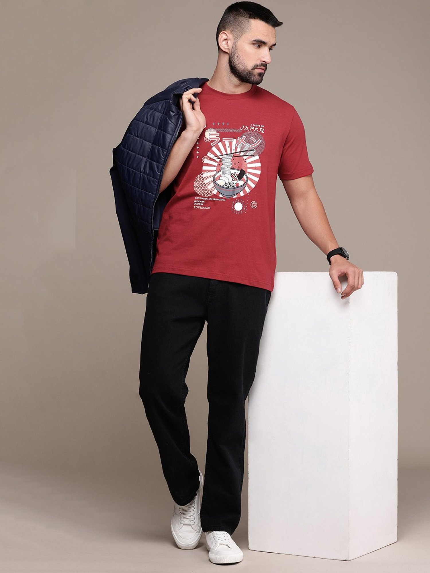 Burnt Umber Red Regular Fit Graphic Print Crew T-Shirt