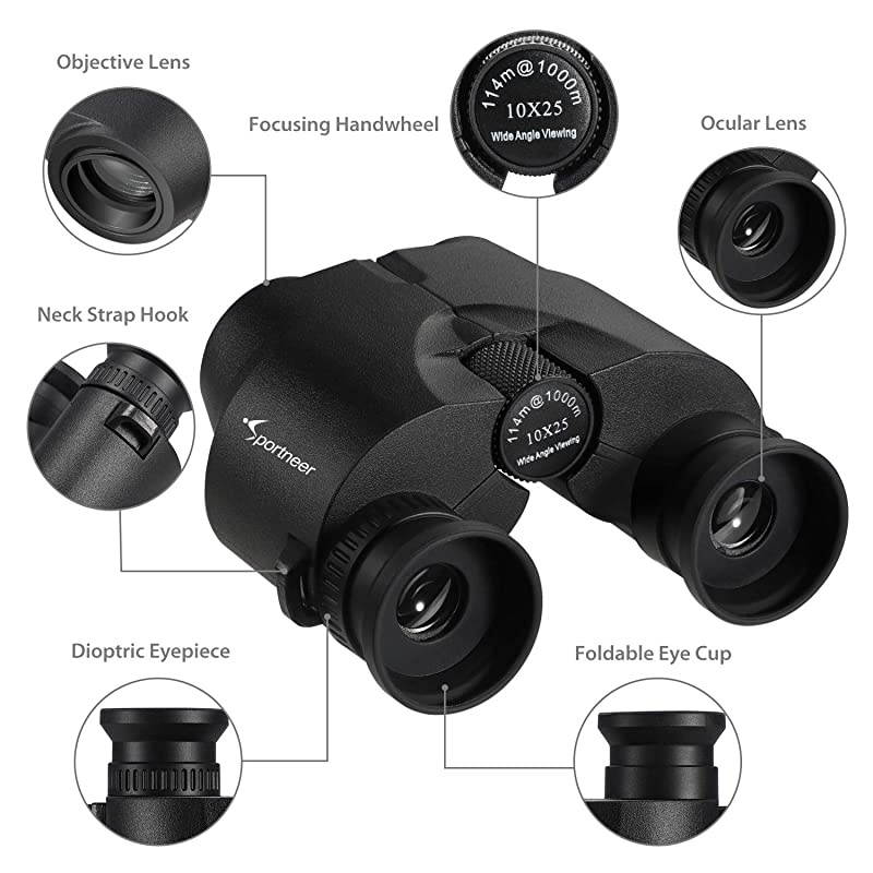10x25 Powerful Binoculars with Foldable Soft Eyepieces Clear Weak Light Night Vision Compact Lightweight Binoculars for Bird WatchingHuntingSports Games and Concerts For Kids amp Adults