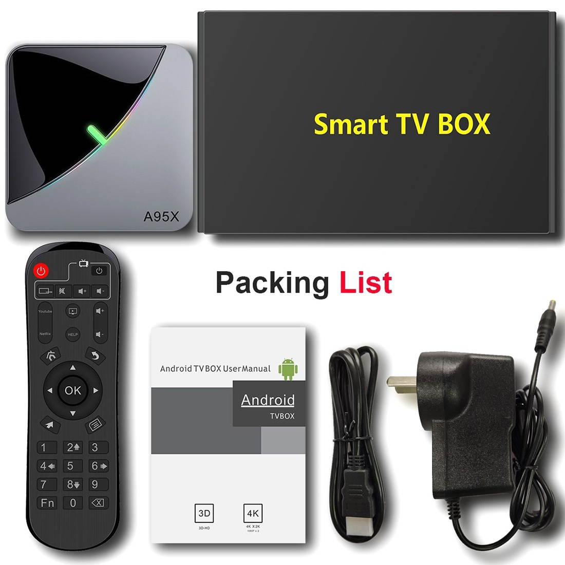 A95X F3 Air 4K RGB Light Smart TV BOX Android 9.0 Media Player wtih Remote Control, Quad-core RAM: