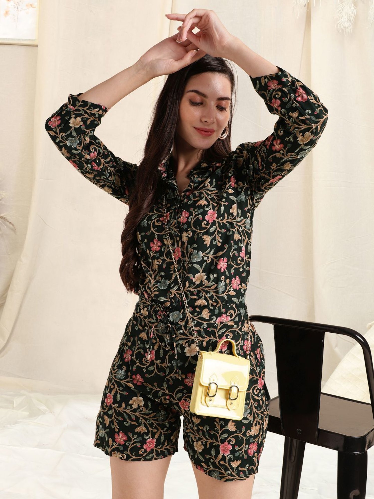 MIRCHI FASHION Green & Beige Cotton Printed Shirt Shorts Set