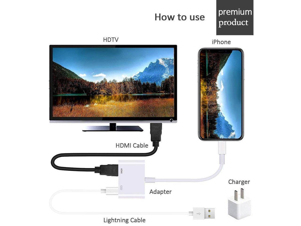 (Apple MFi Certified)Lightning to HDMI Adapter for iPhone, 1080P HDMI Digital Audio AV Adapter, HDMI Connector with Charging Port for iPhone/iPad/iPod Models, HDMI Sync Screen Converter