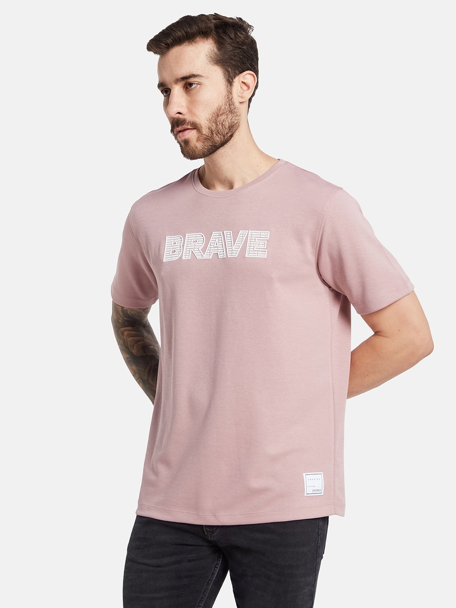 Octave Pink Cotton Regular Fit Printed T-Shirt