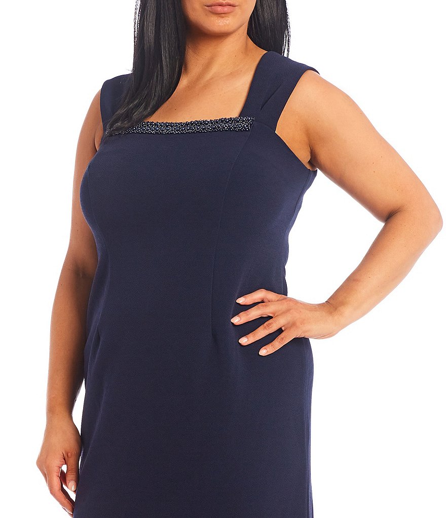 Le Bos Plus Size Square Neck 3/4 Sleeve Duster 2-Piece Jacket Dress