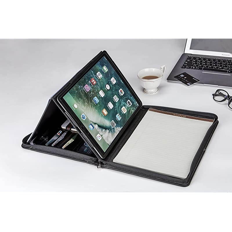 Portfolio with Tablet Case for Surface Pro 3/4/5/6, Business Cow Leather Padfolio Organizer with Letter Size/A4 Clipboard & Notepad Holder